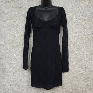 Skims Dress Womens Large Black Stretch Lace Underwire Long Sleeve